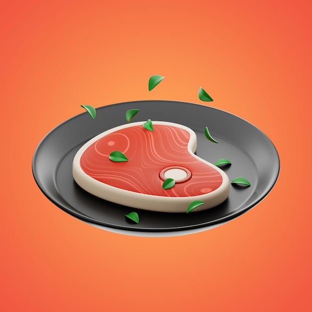 Premium chef and kitchen steak presentation icon 3d rendering on isolated background