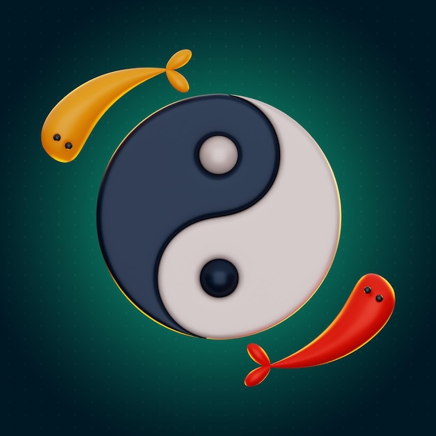 Premium Chinese New Year yin yang symbol icon 3d rendering on isolated background