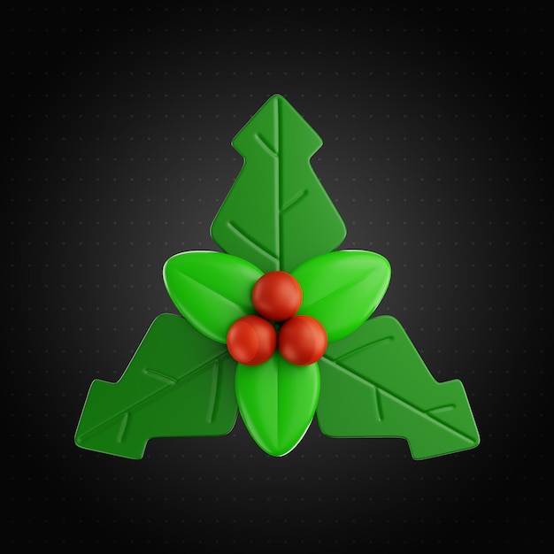 Premium Christmas leaf icon 3d rendering on isolated background