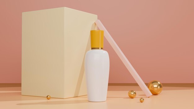 Premium face skincare bottle mockup with podium over pastel background face serum bottle 3d render