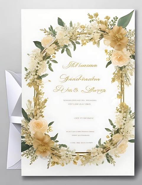 Premium Floral Wreath Wedding Invitation Template Modern Elegant golden Flowers