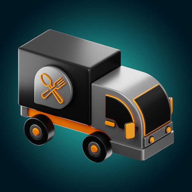 Premium food delivery truck icon 3d rendering on isolated background