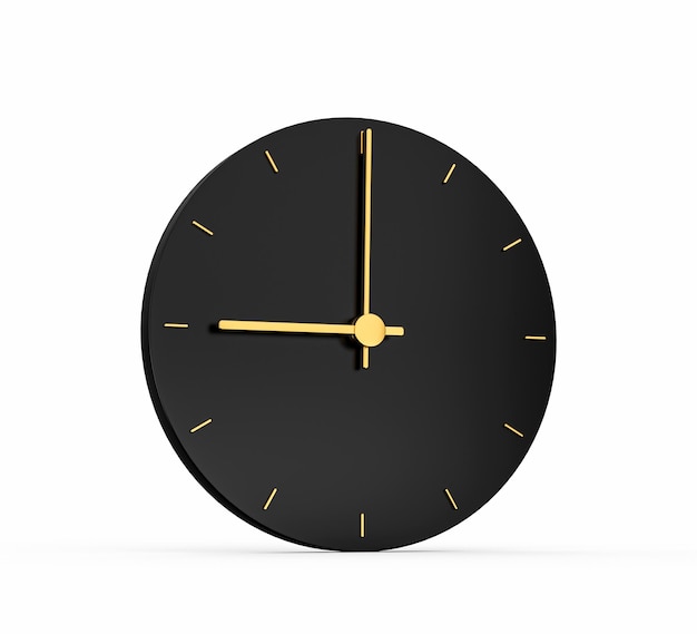 Premium Gold Clock icon isolated on black background 9 o clock Time icon 3d illustration