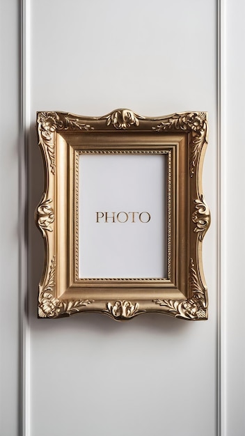 Premium gold photo frame isolated on white background