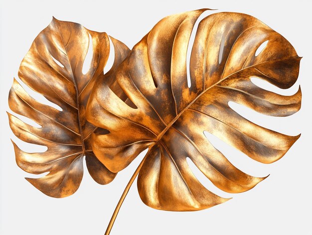 Photo premium golden monstera leaf contemporary white background photo