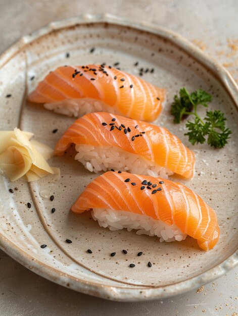 Premium Hotate nigiri sushi on rice ceramic plate elegant Japanese traditional cuisine