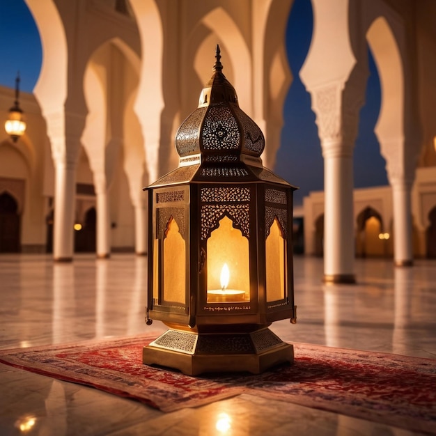 Premium photo ramadan kareem eid mubarak free photo mosque lamp in the evening AI generated