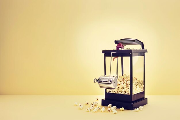 Photo premium popcorn machine with freshly popped popcorn ideal for home or events