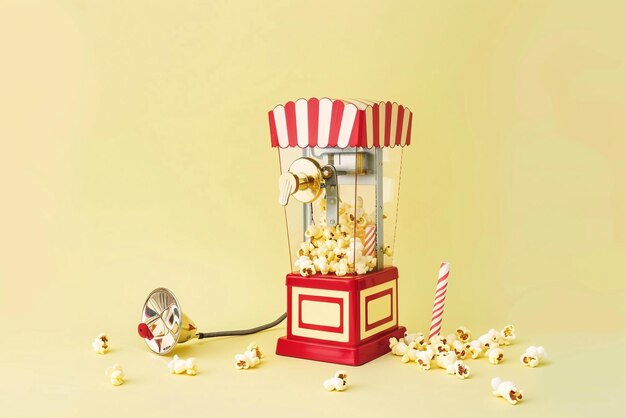 Photo premium popcorn machine with freshly popped popcorn ideal for home or events