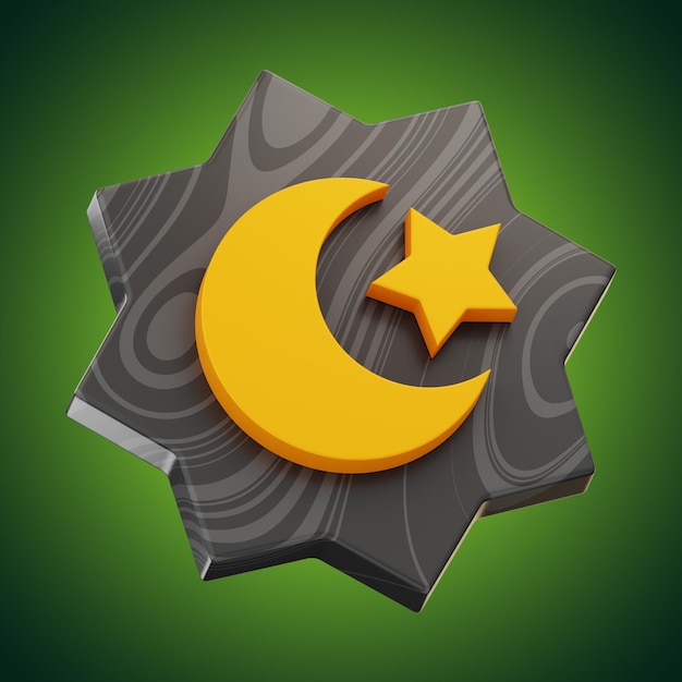 Premium Ramadan crescent moon and star icon 3d rendering on isolated background