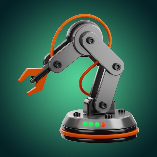 Premium robotic technology industrial arm icon 3d rendering on isolated background