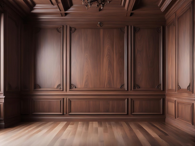 Photo premium style an empty room with wooden boiserie on the wall featuring walnut wood panels