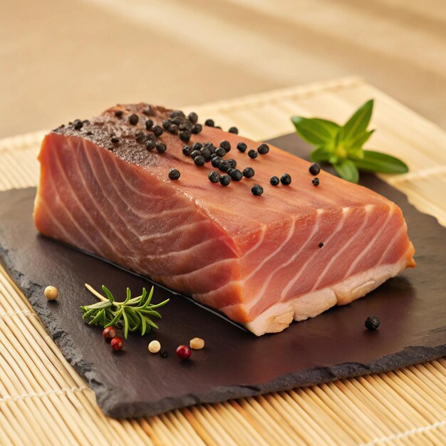 Photo premium tuna cuts and fresh seafood display a collection of gourmet tuna steaks and slices