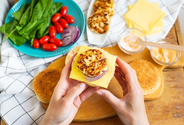 Preparation of all the ingredients for making a burger