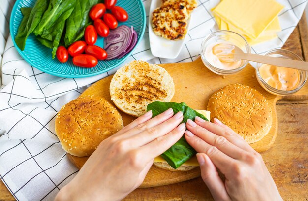 Preparation of all the ingredients for making a burger