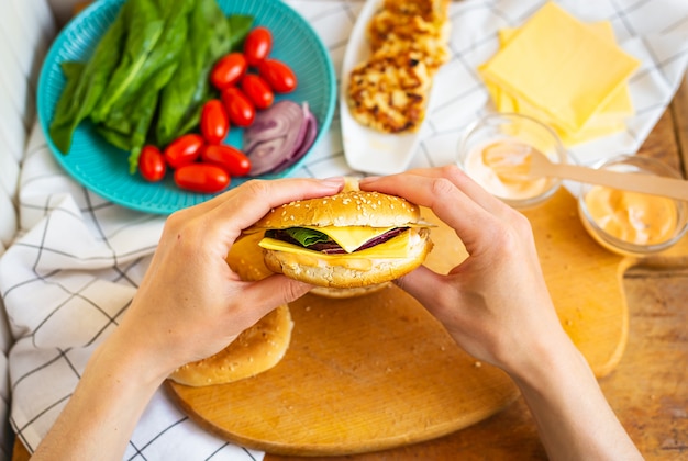 Preparation of all the ingredients for making a burger