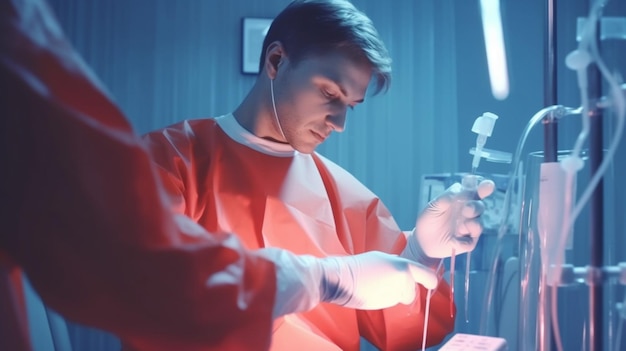 Preparation for blood test Medical technician preparing before taking a blood sample from patient