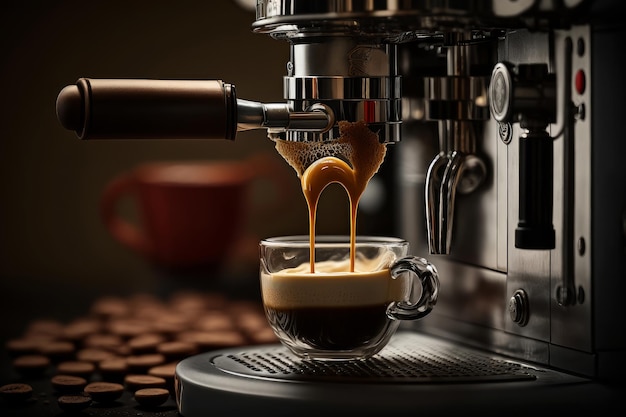 Preparation of espresso coffee by using coffee machine Generative AI