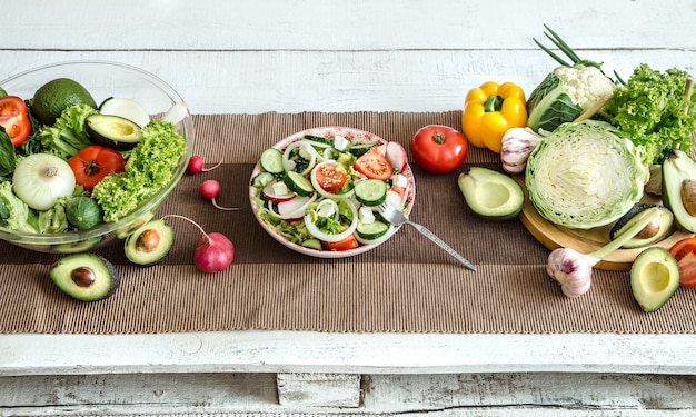 Preparation of healthy food from organic products on the table