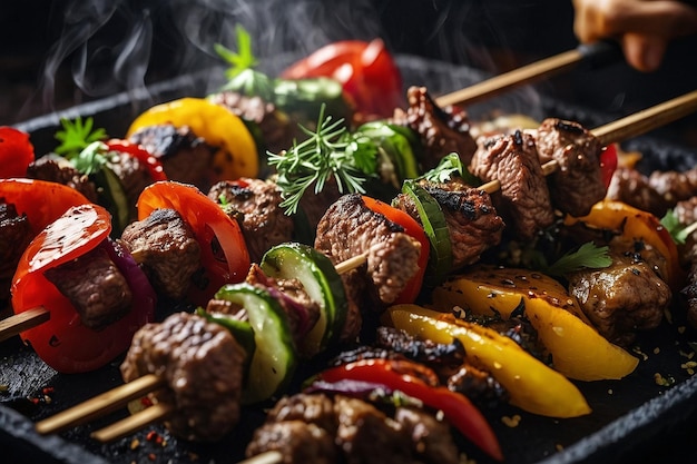 Preparation of kebabs with spices and herbs