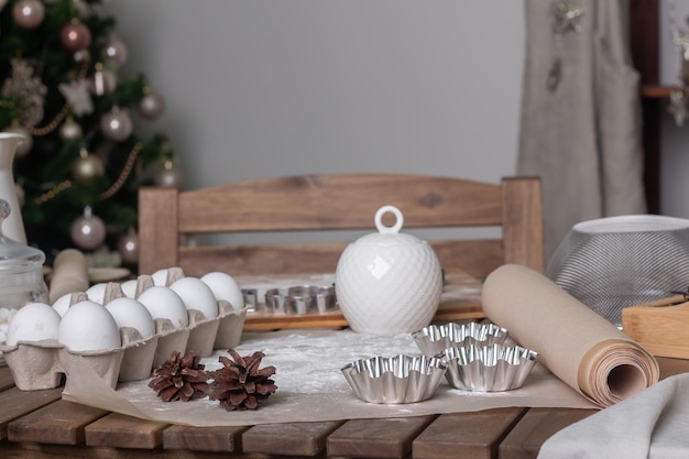 Preparation for the new year baking ingredients on the table