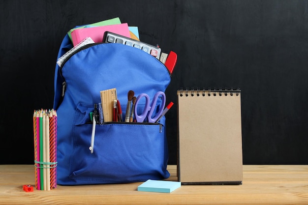 Preparation for school blue backpack and stationery