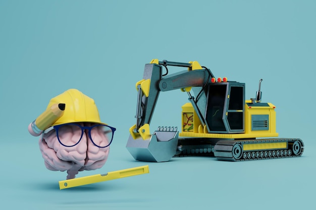 Preparation of the site for construction a brain with a construction level next to the excavator