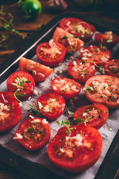 Preparation of Sundried Tomatoes with Thyme and Garlic