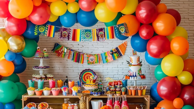 Prepared birthday table with sweets for children party