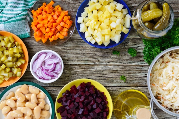 Prepared ingredients for cooking top view