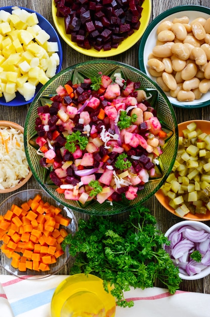 Prepared ingredients for salad