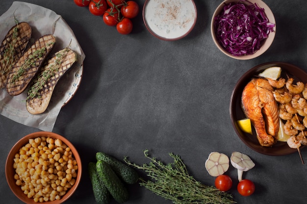 Prepared seafood and ingredients for eating