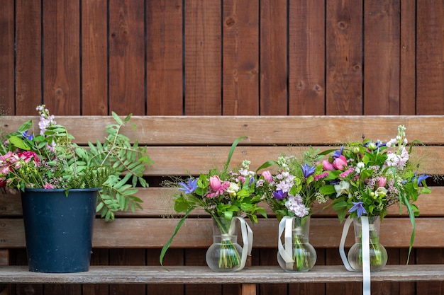 Preparing flowers for the wedding celebration for the bride mothers and witness