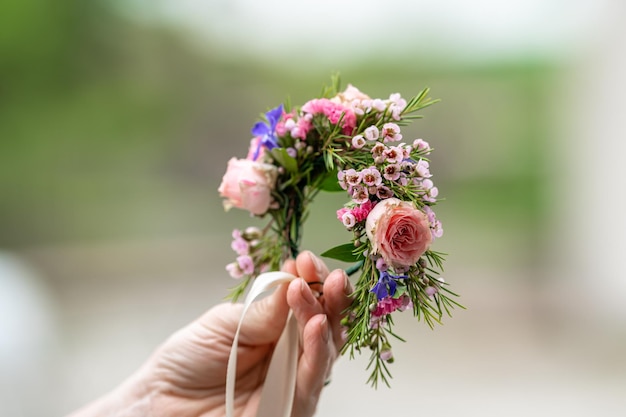 Preparing flowers for the wedding celebration for the bride mothers and witness