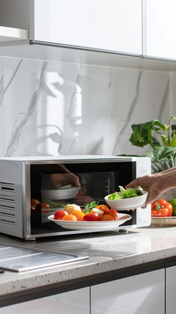 Photo preparing fresh vegetables and fruits in a modern kitchen at home