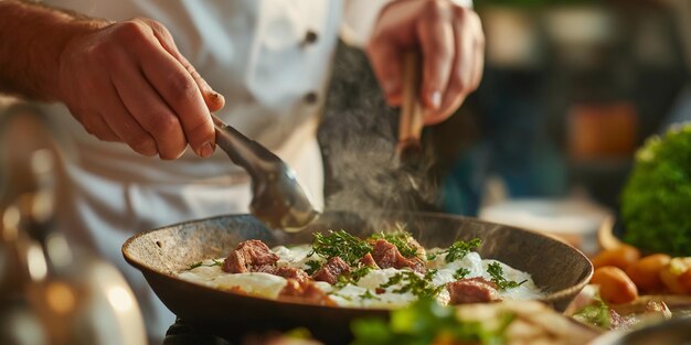 Photo preparing greek lamb dish