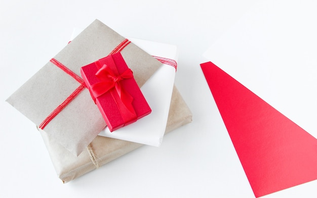 Preparing for the holiday wrapping gifts and blank signature blanks closeup