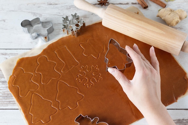 Preparing homemade gingerbread cookies for the Christmas holiday