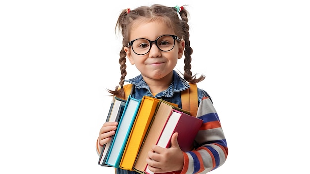 Photo preschooler with books ready for school big dream for the future isolated on white background