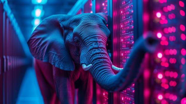 The presence of an elephant in server room underscores the magnitude of digital processing