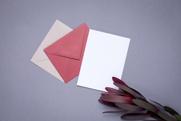 Present card and flower burgundy color on gray