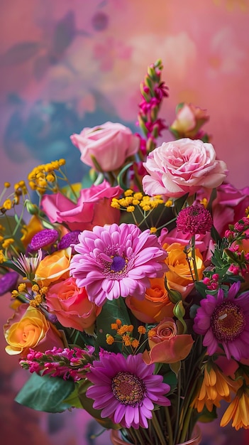 Present Ideas for celebrating Happy Womens day with a Flower Bouquet in solid Background