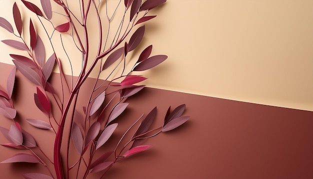 Presentation Background with Burgundy Branch on Beige and Red