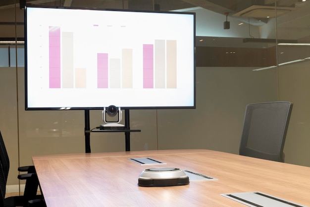 Presentation mock up chart slide show on display television in meeting room