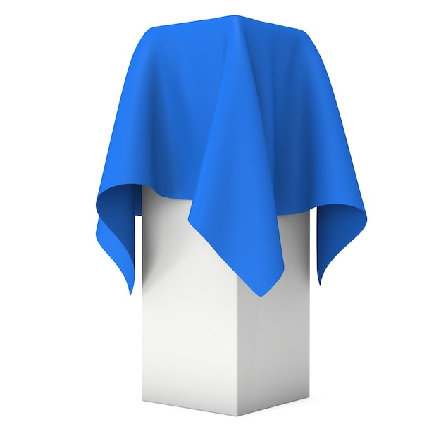 Presentation pedestal covered with blue cloth