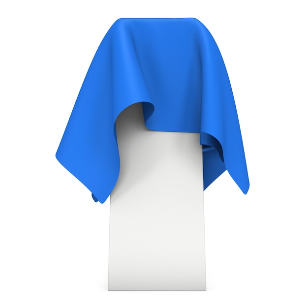 Presentation pedestal covered with blue cloth