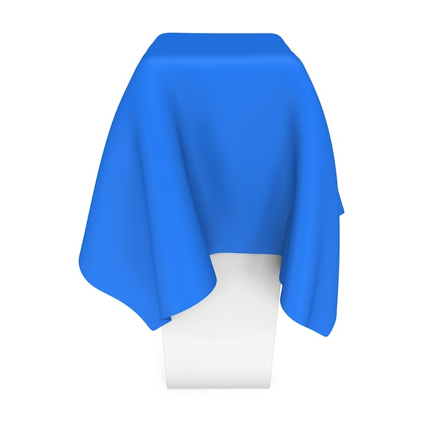 Presentation pedestal covered with blue cloth