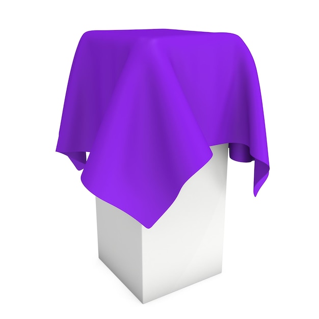 Presentation pedestal covered with purple cloth