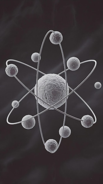 Presented model atom orbit in form of particles flying at edges