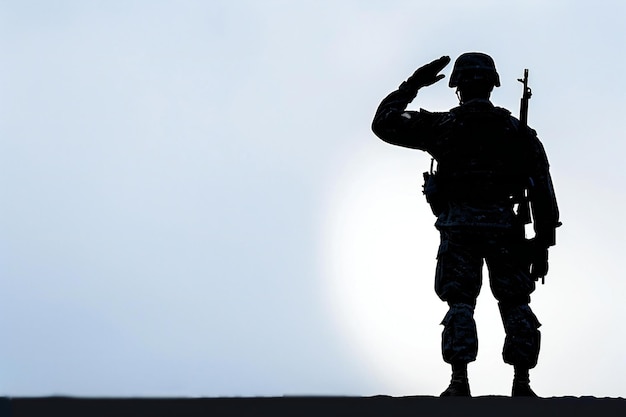 Presenting Silhouette of soldier saluting against white background